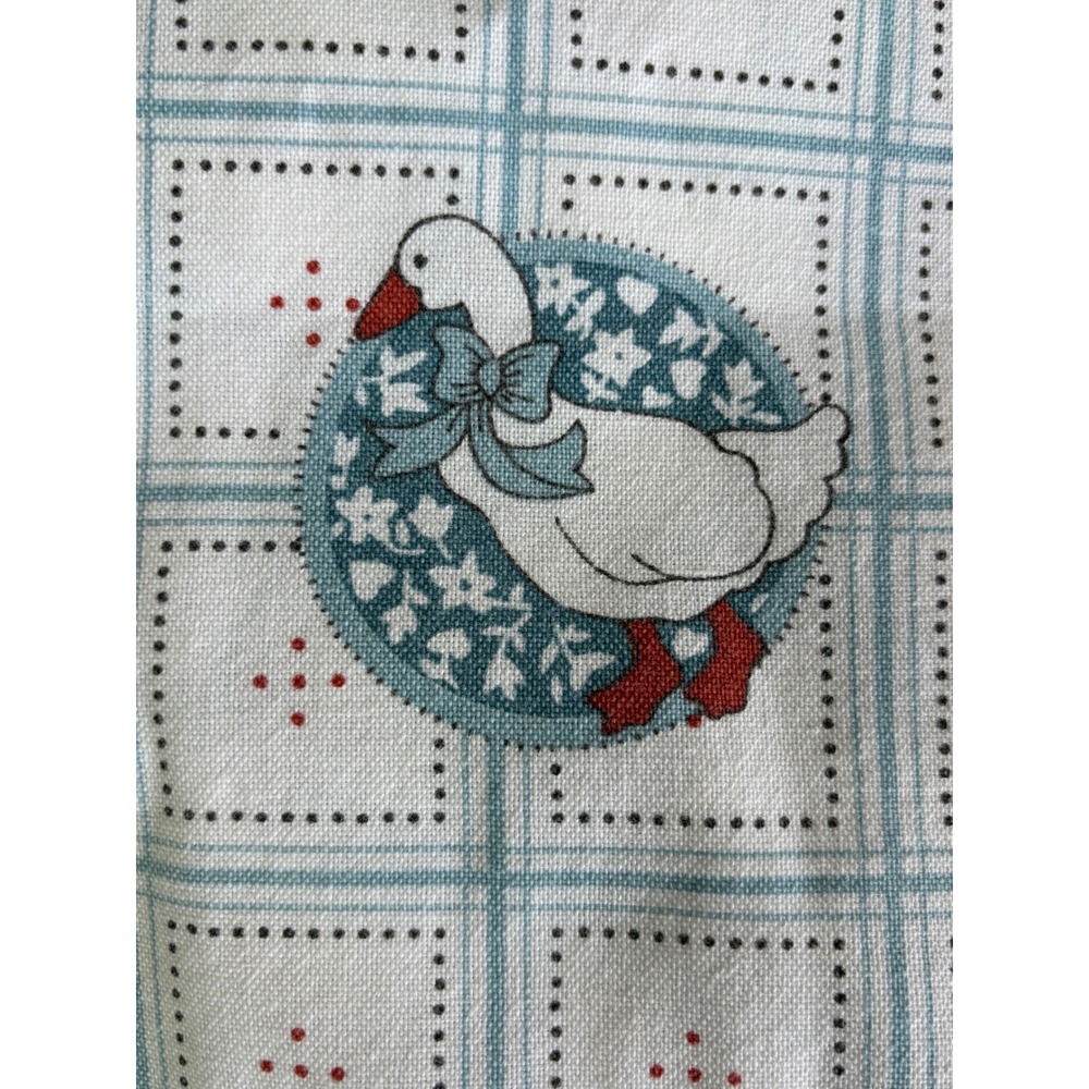 Vintage Goose Print round Tablecloth Blue White Grid Country Cottage Core